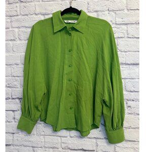 Zara Green Button-Up Top Balloon Sleeves Size Small